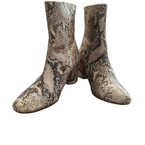 FREE PEOPLE CECILE SNAKE PRINT BLOCK
HEEL BOOTIES TAN BROWN SZ 41